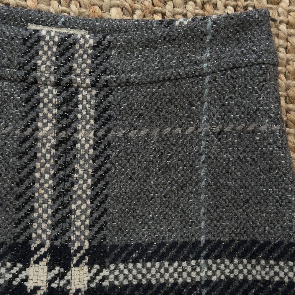 BURBERRY plaid Front-& Back Slit Wool Blend Skirt - Gray - Picture 6 of 16